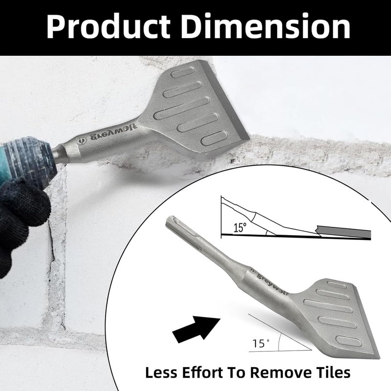 Gray Wolf SDS Plus Chisel Drill Bit, 3 Inch 20° Crank Angle Wide Bend Chisel, 40CrMo Alloy Floor Scraper, Tile Removal for SDS Plus Rotary Hammer Drill Attachment - Image 5